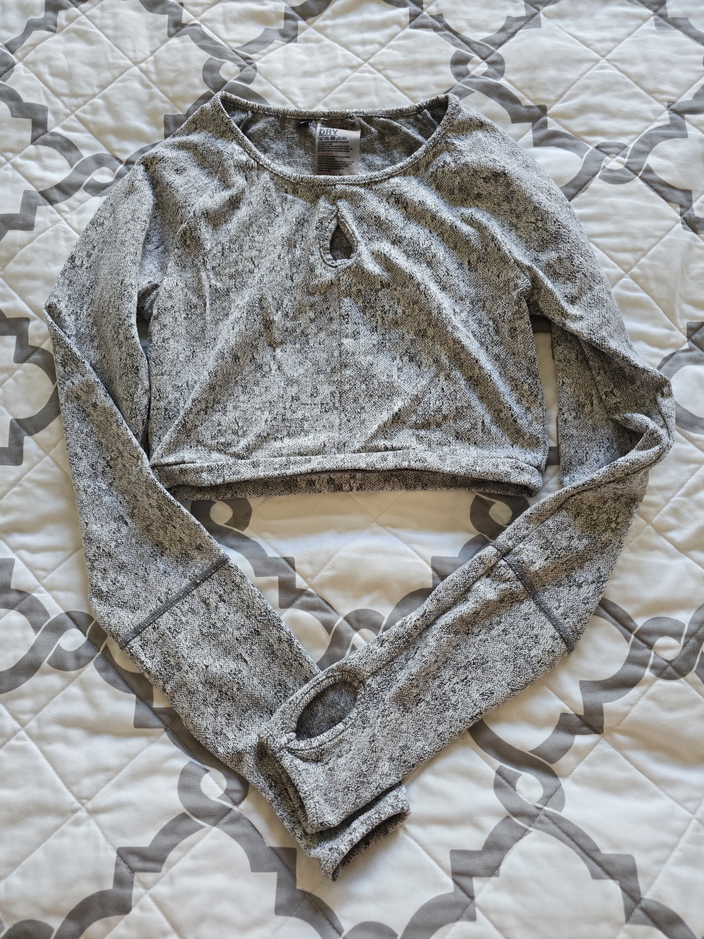 Gymshark Gray Marled Cropped Long-Sleeve Top with Thumbholes